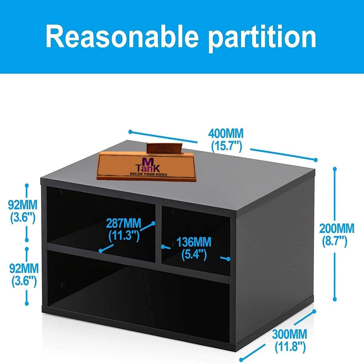 MTANK Wooden Black Printer Stand with 3 Storage Box | Work Desk Printer Stand for Office Work |