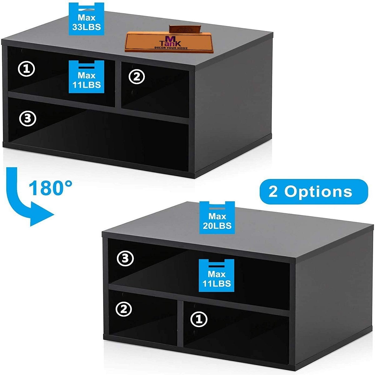 MTANK Wooden Black Printer Stand with 3 Storage Box | Work Desk Printer Stand for Office Work |