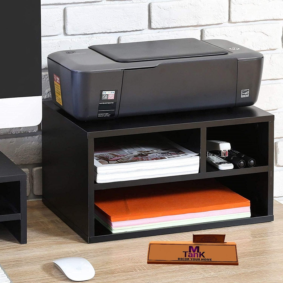 MTANK Wooden Black Printer Stand with 3 Storage Box | Work Desk Printer Stand for Office Work |