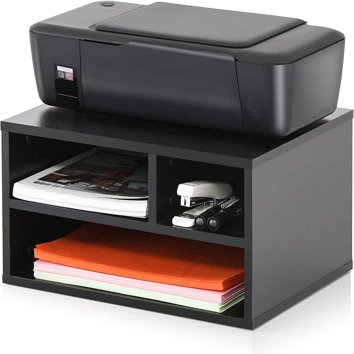 MTANK Wooden Black Printer Stand with 3 Storage Box | Work Desk Printer Stand for Office Work |