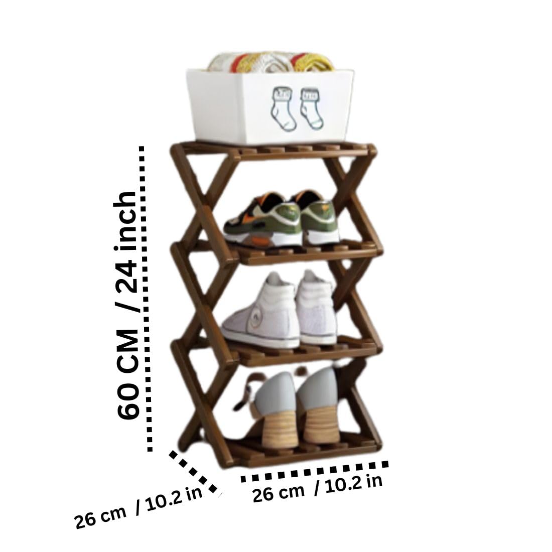 MTANK Wooden Foldable Shoes Rack & Plant Stand Rack For Home Garden | Modern 4 - Layer Corner Decor Stand