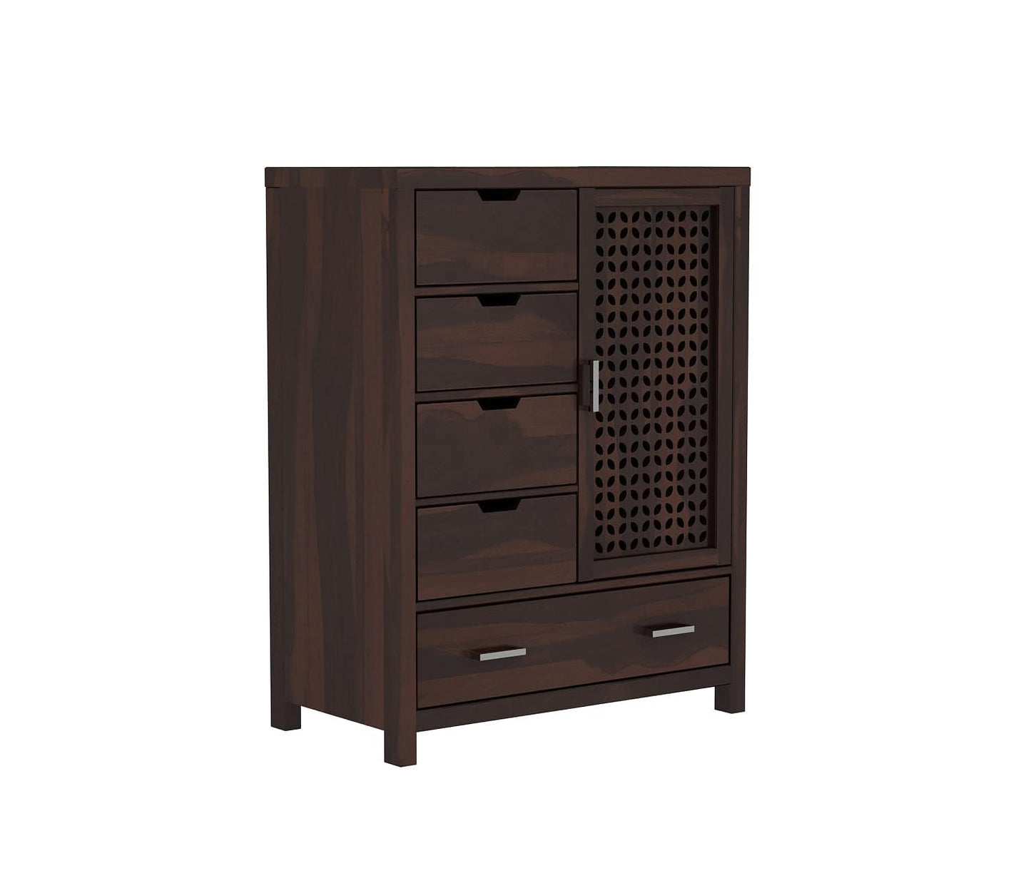 MTANK Solid Sheesham Wood Sideboard Cabinet| Premium Wooden Chest of Drawers with 5 Drawer Storage| (Walnut Finish)|