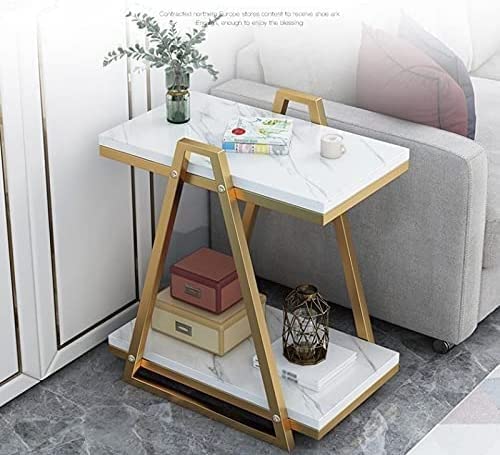 MTANK White&Gold End Table| Marble Finished Luxury Table| Premium Side Table for Bedroom Living Room|