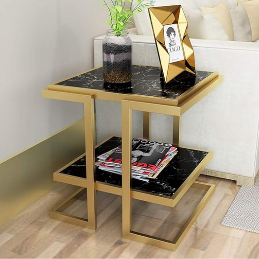 MTANK Marble Finish 2 Tier End Table| Luxury & Premium End Table for Home, Livingroom Office| Nightstand for Bedroom|