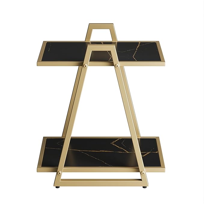 MTANK Black&Gold End Table| Marble Finish Luxury Table| Premium Side Table for Bedroom Living Room|