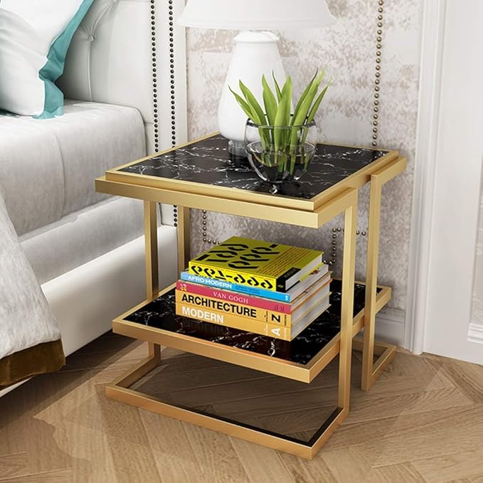 MTANK Marble Finish 2 Tier End Table| Luxury & Premium End Table for Home, Livingroom Office| Nightstand for Bedroom|