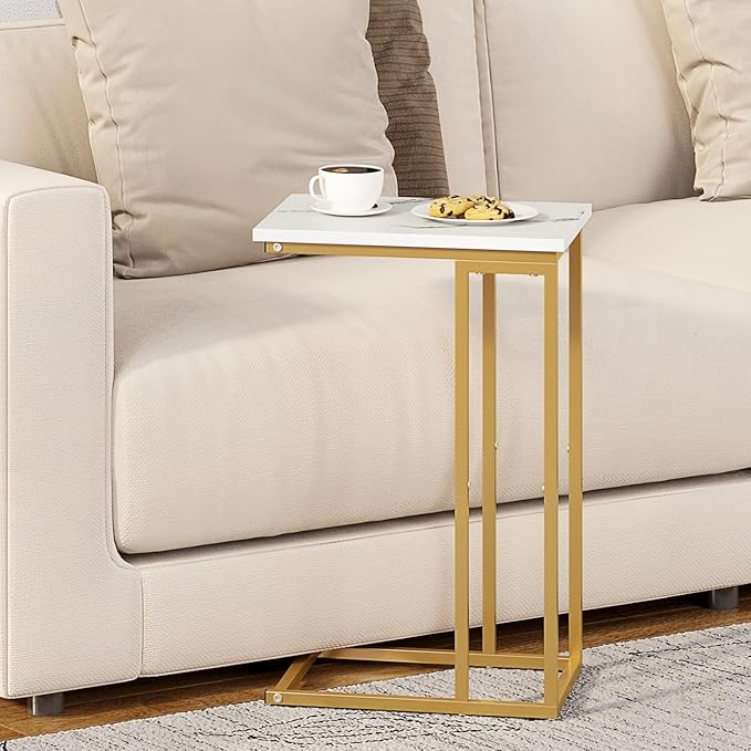 MTANK C-Shape End Table| Luxury Golden Finish Sofa Side Couch Side Table for Living Room| (Single-P)