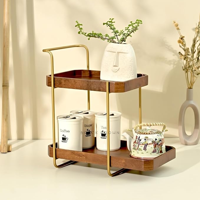 MTANK Wooden 2 Tier Serving Trolly| Premium Modern Kitchen Storage Cart| Serving Trolly to Serve Tea, Coffee & Food| (Trolly)