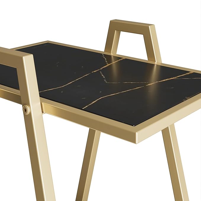 MTANK Black&Gold End Table| Marble Finish Luxury Table| Premium Side Table for Bedroom Living Room|