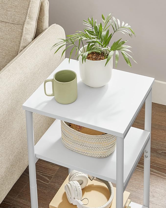 MTANK End Table| 3 Tier White Side Table for Living Room| Night Stand End Table for Home, Office|