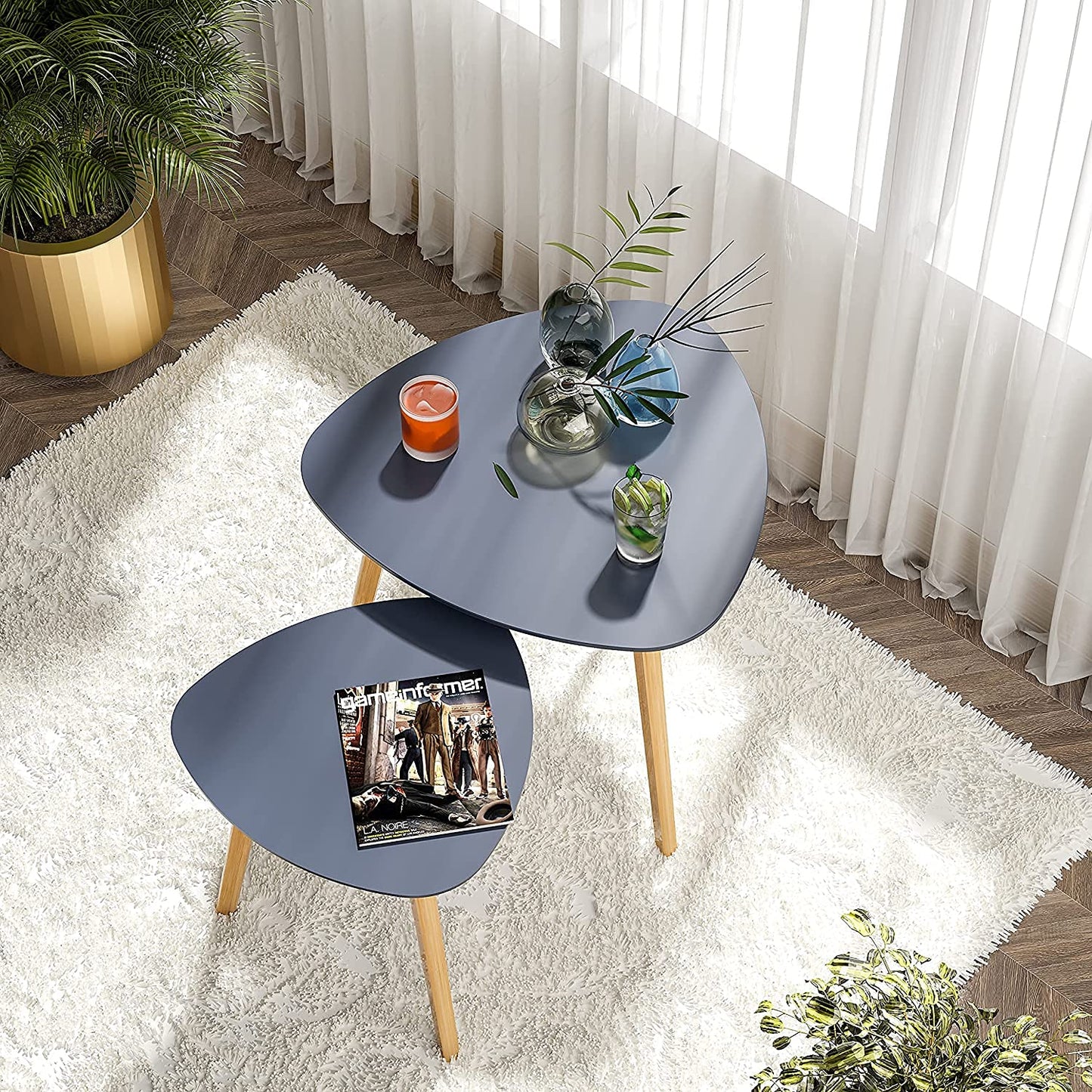 MTANK Nesting Coffee End Table | Modern Decor Side Wood Table for Home and Office | (Grey) |